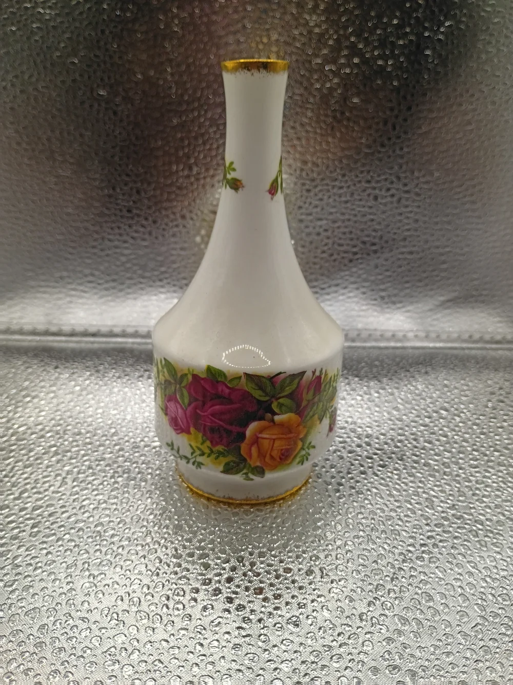 Vintage Royal Albert Rose Bud Vase in White with Pink and Yellow Floral Accents